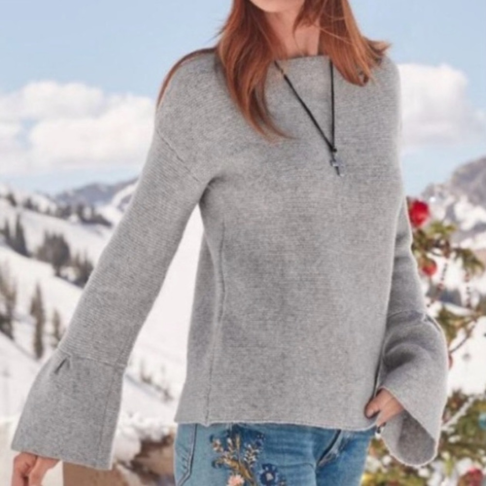 Sundance Sweater Womens M Wool Alpaca Bell Sleeve Fine Variations Boho Gray